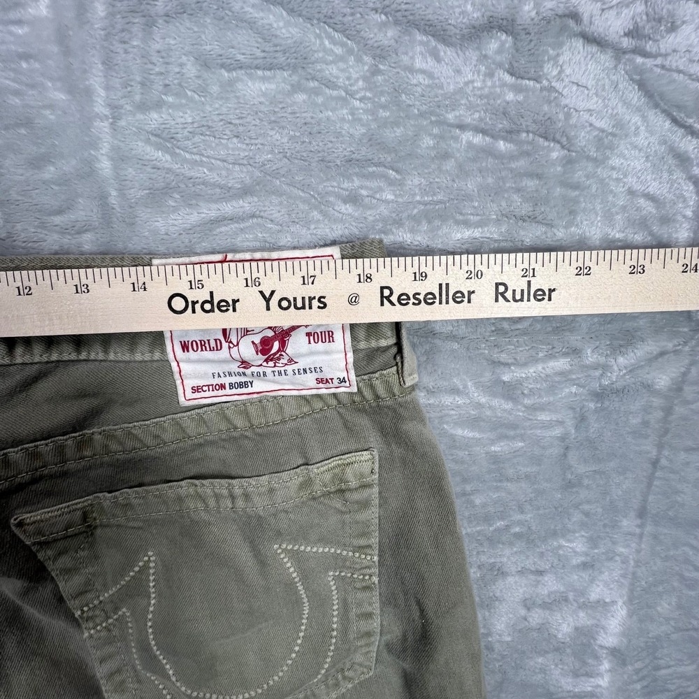 True Religion Brand Jeans Mens Size 36 Olive Green Straight Leg Made USA - Picture 8 of 10